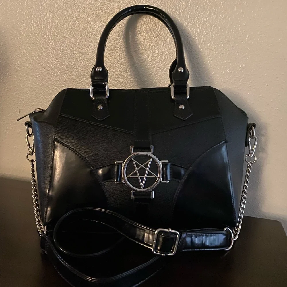 KILLSTAR Sandra Sabbath Pentagram Goth Handbag Black Crossbody Purse - Picture 2 of 7